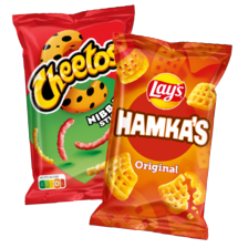 Lay’s hamka’s, wokkels,
mama mia’s, pomtips,
ringlings, grills of Cheetos